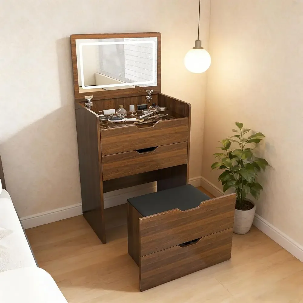 Beauty Makeup Table - 3-in-1 Schminktisch mit Beleuchtetem Spiegel und