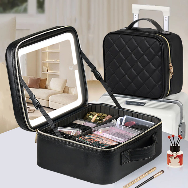 Beauty Zone Makeup - Großer LED-beleuchteter Make-up-Spiegel Reise-Kosmetiktasche mit Spiegel